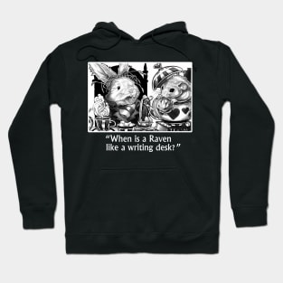 Wonderland - Tea Party - When is a Raven Like a Writing Desk - White Outlined Version Hoodie